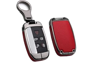 HIBEYO Funda para Llave de Coche con Mando a Distancia Inteligente Discovery 4 LR4, Compatible con Land Rover Range Rover Sport Evoque para Jaguar XE XF XJ F-Pace F-Type de Piel Color Negro y Rojo