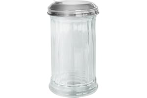 Fackelmann 46893 saupoudreuse sucre, saupoudreuse sucre glace, bocal epices, rangement epices cuisine, pot à parmesan, Verre, Acier, 14 x 7,5 cm