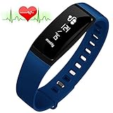 RIVERSONG®Fitness Tracker Monitor de Frecuencia Cardiaca Pulsera de Presión Arterial Reloj Sedentario Alarma de Control de Sueño SNS Pedal de Recordatorio de Llamada Actividad Deportiva Pulsera Saludable con Pantalla Táctil OLED Smart Watch para Android iOS Smartphones (AZUL)