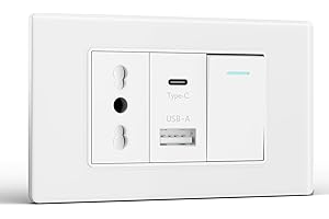 BSEED Presa, Prese Elettriche da Muro con Interruttore 1 Gang 1 Via e Presa USB A e USB C, Spina 118m per Ufficio Casa, Bianco