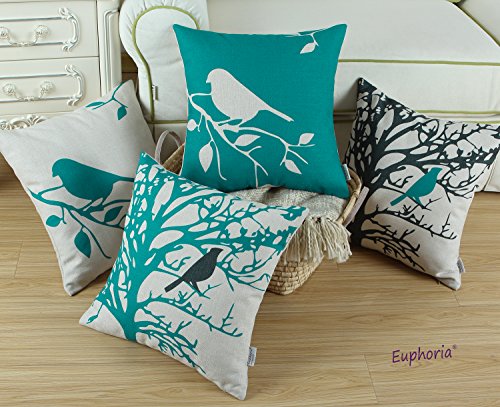 Euphoria Kissenbezüge für 4 Kissen, Vintage Vögel, 45cm x 45cm - 2