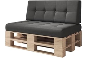 sunnypillow Palettenkissen Kaltschaum Palettenauflage Palettenpolster Palettensofa Sitzkissen Rückenlehne gesteppt 2er Set Black