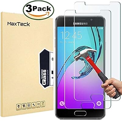 MaxTeck [3 Pièces] Verre Trempé Samsung Galaxy A5 2016 (MODELL NO:SM-A510) , MaxTeck Film Protection en Verre trempé écran Protecteur Vitre- ANTI RAYURES - SANS BULLES D'AIR -Ultra Résistant Dureté 9H Glass Screen Protector pour Samsung Galaxy A5 20…