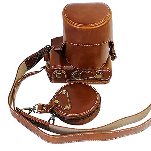 First2savvv XJD-GX80-HH09G10 Premium Qualität braun Ganzkörper- präzise Passform PU-Leder Kameratasche Fall Tasche Cover für Panasonic Lumic DMC-GX80 mit SD-Kartenleser - 3