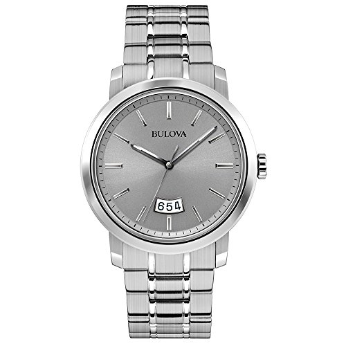 Bulova Classic Dress Men's Quartz Watch with Grey Dial Analogue Display and Silver Stainless Steel Bracelet 96B200