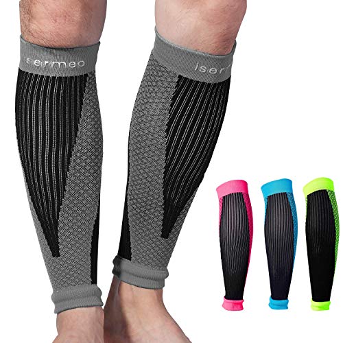 isermeo Manchon de Compression Mollet, Chaussettes de Compression Jambe, Mollet Contention Manchon pour Femme et Homme - Running, Crossfit, Football, Sport, Cyclisme, Fitness (Noir)