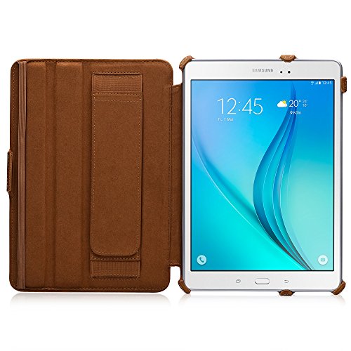 MANNA Samsung Galaxy Tab A 9 7 SM-T555 Schutzh  lle   Hochwertige Tasche aus Kunstleder  braun  mit farblich abgesetzter Naht   Aufstellbar   mit Clev