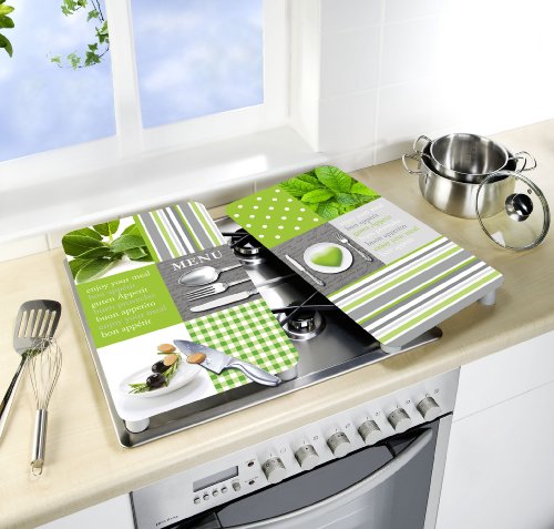 WENKO 2521449100 Herdabdeckplatte Universal Menu – 2er Set, für alle Herdarten, Gehärtetes Glas, 30 x 1.8-4.5 x 52 cm, Multicolor - 5