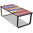 vidaXL Coffee Table - Low-profile, Rectangular, Multicolor Rainbow Printed Glass Top, Sturdy Iron Frame, Black, for Living Room, Modern and Industrial Look