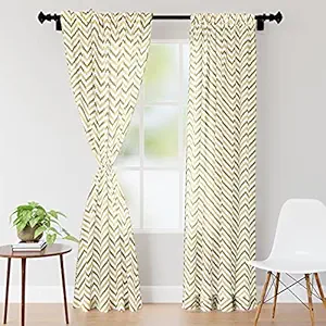 Encasa Homes Polyester Printed Long Door Curtains with Tie Back (7 feet) - Pack of 2
