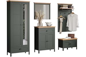 trendteam smart living - 5-teilige Garderobenkombination Garderobenmöbel - Garderobe - Stanton - Aufbaumaß (BxHxT) 261 x 198 x 39 cm - Farbe Tannengrün mit Evoke Eiche - 220991104
