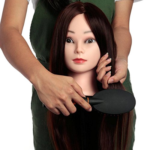LuckyFine Pro 60% 22'' Real Hairdressing Brown Hair Training Head Mannequin Head With Clamp