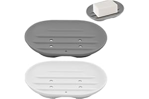 SOFTCUTELEE 2PCS Silicone Soap Dish, Anti-Slip Soap Holder Flexible, Non-slip and Portable Shower Soap Box, Self Draining Shower Soap Dish for Shower, Bathroom, Kitchen Sponges, Easy Cleaning