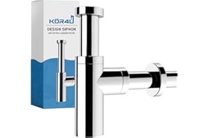 kör4u Premium Design syfon okrągły, chrom, uniwersalny – 1 1/4 cala x 32 mm, w zestawie uszczelki, zamknięcie zapachowe, syfon do umywalki w łazience, długa rura odpływowa