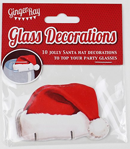 Ginger Ray Fun Christmas Glass Decorations / Card Santa Hats - Table Decorations X 10 - Great for a Party - Christmas Cheer