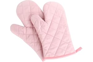 Panegy - 2 PCS Gants de Cuisine Polyester-Coton Gants de Four Anti Chaleur pour Micro-Ondes Barbecue - Rose
