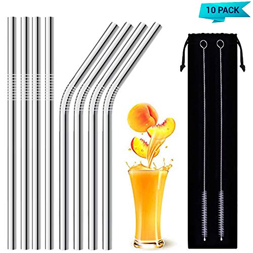 Reutilisable inoxydable pailles lot de 8 avec 2 brosses pour milkshake café