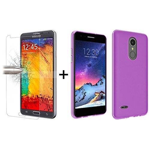 TBOC Pack  Funda de Gel TPU Morada   Protector Pantalla Vidrio Templado para LG K10  2017  M250  5 3 Pulgadas   Funda de Silicona Ultrafina y Flexible  Protector de pantalla Resistente a Golpes  Ca  das y Ara  azos 