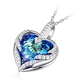 CRYSLOVE'Coeur d'Océan' Collier Femme Pendentif Cristal Colliers Femme, Cristal Bleu Coeur Collier Maman,Cadeau fête des mères noël