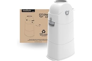 DIAPER CHAMP ASALVO Contenedor de pañales con 3 cierres herméticos antiolores y antibacteriano, funciona con bolsas de plástico normales, desmontable para limpieza, capacidad para 50 pañales, Blanco