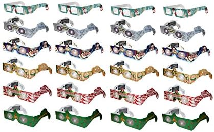 Holiday Specs 3D GLASSES-24pk Including Custom Designed Snowman Glasses, Look through Glasses and see Snowmen, Snowflakes, Santa, Gingerbread Men, Candy Canes or Reindeer Appear before your Eyes!