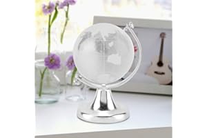 ALVINLITE World Globe Decor Glass Crystal Ball Ball Display Globe Paperweight, Mini Round Earth Crystal Glass Ball Desk Home Office Decor Craft Art Gift (Silver)
