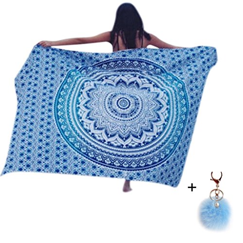 Ularma 148cmX210cm Strandtuch Rund Blumen Aufdruck Reisetuch Polyester Mehrfunktional Handtuch Bikini Überwurf Rechteckig Decke (hellblau)