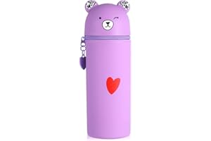 Jostift Kawaii Federmäppchen aus Weichem Silikon, Schlampermäppchen und Stifteköcher 2 in 1, Niedliches Federmäppchen Mäppchen Cartoon Bleistifthalter für Schülerin Teenager (Lila)