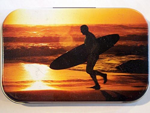 new slim 1oz hinged sunset surfer tobacco baccy tin