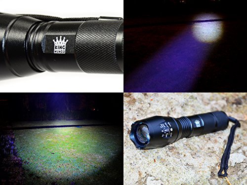 Profihafte LED Taschenlampe starke 1000 Lumen taktische T6 LED – Zoom Funktion – Insgesamt Batterie-Set – Super Hell – Große te Lichtbündel – Schone Geschenkverpackung – Stoßfest – King Mungo – KM-L12 - 8