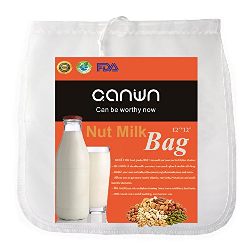 CANWN Nussmilchbeutel Wiederverwendbar Passiertuch Vielseitige Feinen Nylon Filterbeutel Set für Vegane Milchalternativen wie Nussmilch, Mandelmilch, Frucht- und Gemüsesäfte und Smoothies(30x30cm | 12"x12")