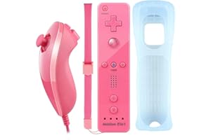 YiYunTE 2 In 1 Telecomando Motion Plus per Wii e Wii U Game Remote Controller Motion Plus e Nunchuk Controller per Wii e Wii U con Custodia in Silicone e Cinturino da Polso - Rosa