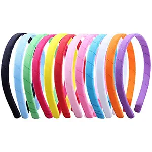 Suyegirl 12 PCS Satin Covered Headbands Grosgrain Ribbon Wrapped Head Band for Girls Fabric DIY Craft Hairband