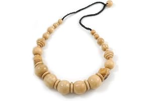Avalaya Chunky Natural Wood Bead with Black Cotton Cord Necklace - 62cm L
