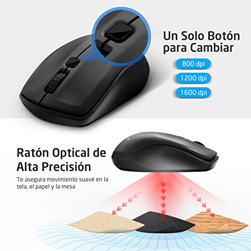 VICTSING Rat  n Inal  mbrico   ptico 2 4G Portatil  1600 dpi 3 Niveles Adjustable y Ultra Ahorro de Energ  a con Receptor USB para Macbook  PC  Ordenador Port  til- Negro