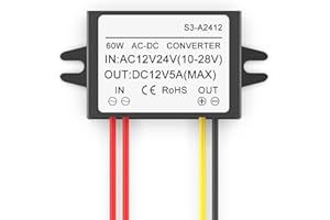 Greluma 1 Pezzo Convertitore buck AC 12V 24V a DC 12V 5A 60W, ingresso 10-28V Modulo di alimentazione step-down AC-DC, riduttore regolatore di tensione impermeabile