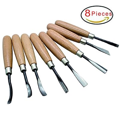 SUNREEK Lot d’outils de ciseaux à bois pour sculpture, bricolage, création, art, usage professionnel - 8 pièces de menuiserie/ sculpture à la main en acier carbone bois
