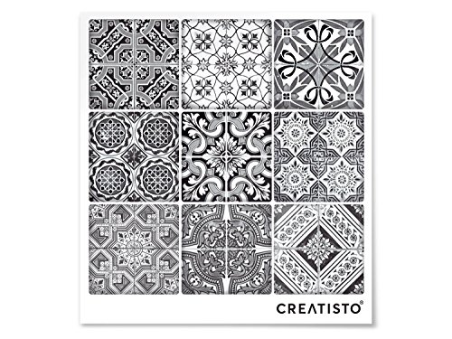 Sticker Bodenfliesen | Selbstklebende Bodenfliesenfolie Balkonfolie Dekorfolie-Boden Badgestaltung | 15×15 cm Muster Ornament Black n White – 9 Stück - 2
