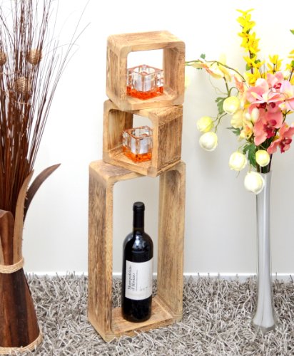 3er Set Lounge Cube Regal Landhaus Stil Wandregal Retro Hängeregal Massivholz in Shabby Hellbraun - 5