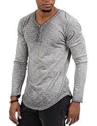 trueprodigy Casual Hombre marca Camiseta Manga Larga basico ropa retro vintage rock vestir moda cuello V manga larga slim fit designer cool urban fashion shirt color gris 1073183-0403