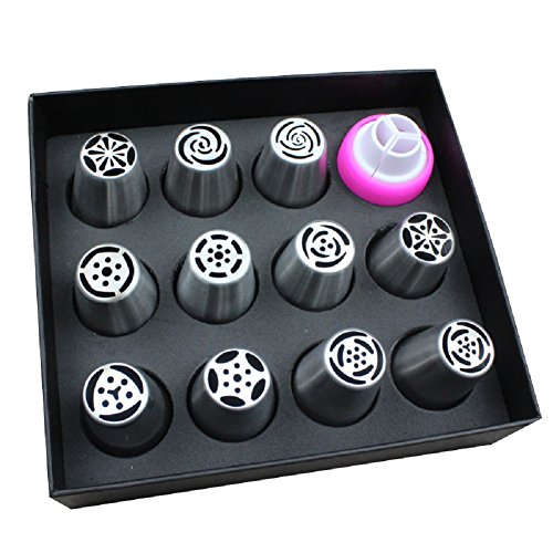 Russische Pfeifenspitzen, Edelstahl für DIY Gebäck-Zuckerglasur-Dekoration-Werkzeug (11Pcs + 1Coupler) - 4