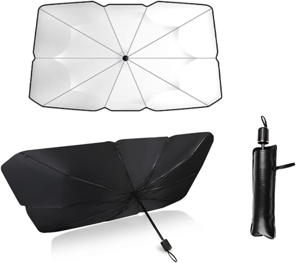 Parasole Auto Parabrezza Interno, Ombrello Parasole Auto Pieghevole, Blocca il 99.9% dei Raggi UV, per Auto, SUV, Camion, Autocarri (140x79cm)