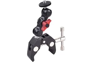 PYXEL Clamp Mount with Super Clamp and 360 Degree Rotating Mini Ball Head, Cool Ballhead Arm Super Clamp Mount Multi-Function Double Ball Adapter with Bottom Clamp