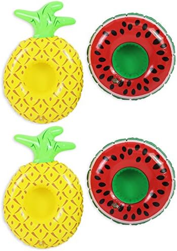 Inflatable Drinks Holder Pineapple Watermelon Cup Holder Swimming Pool Summer Can Holder Beach Party Floating Drinks Holder Float Bath Hot Tub Lilo - Pack of 4