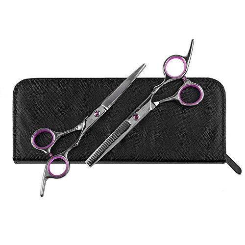 Haarscheren set ,ELFINA 2 set Salon professionelle Friseur Haare schneiden dünner Haarschere und scharf Friseurschere 6 Zoll Rosa - 7