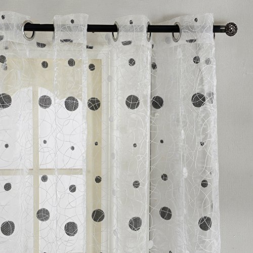 Top Finel Stickerei Voile Vorhang Gardine Polka Dot Oesenvorhang Dekoschal Vogelbest dekorativ BxH:195 x 245 cm Weiss 1 Stueck