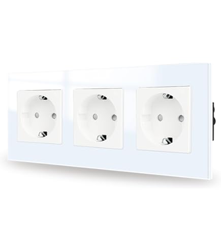 JIMEIDA Prise Avec Interrupteur D'éclairage, Blanche, Encastrable, Avec Tactile En Verre, Prise Schuko, Interrupteur Mural à 1 Pôle, 1 Compartiment, LED D'état, 500 W/compartiment