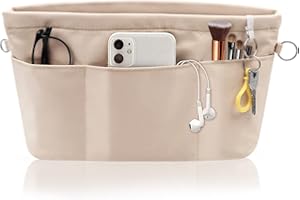 SUPRBIRD Handtaschen Organizer Nylon, Tasche in Tasche Organizer, Taschenorganizer Bag in Bag Organizer mit Schlüsselbund (Beige, L)