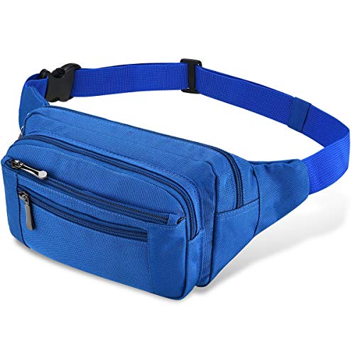 Riñonera Elegante para Hombre y Mujer con 5 Bolsillos, Nailon 1200D, Impermeable, Grande, con Correa Ajustable, 50-130 cm, para Camping, Correr, Viajes, Senderismo, Ciclismo (Azul)