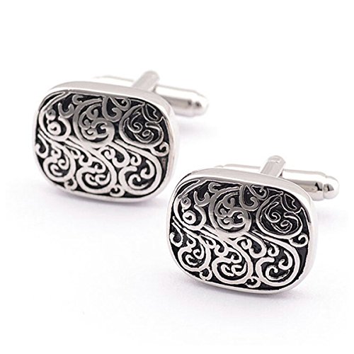 PIXNOR Unisex: Manschettenknöpfe Frauen Manschettenknöpfe Ärmel Buttons – Vintage Floral Print (silber + schwarz) - 3